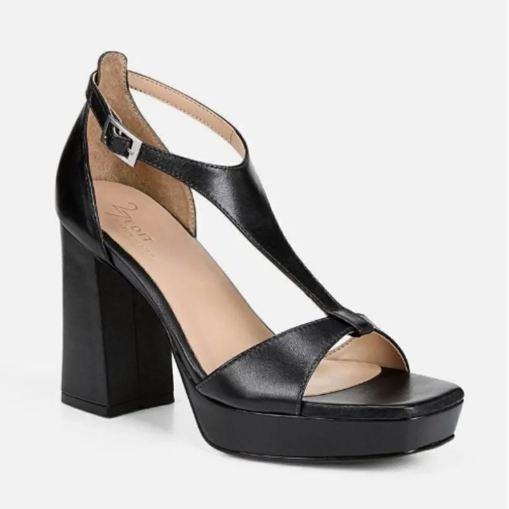 27 EDIT Naturalizer Jae Leather T-Strap Platform Dress Sandals (Wide)